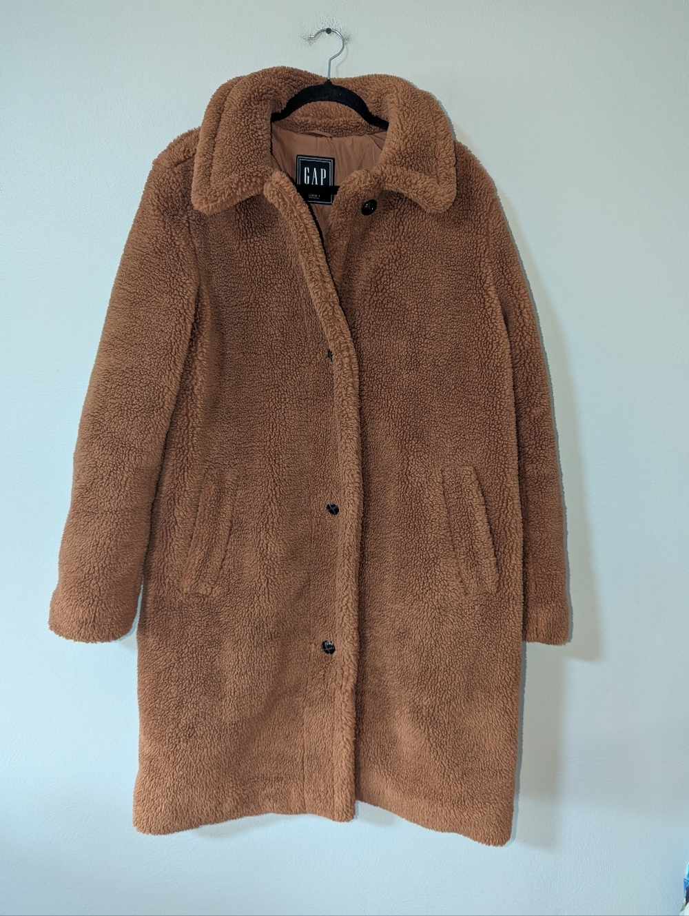 L Tall GAP Teddy Bear Brown Sherpa Long Coat - Picture 2 of 6